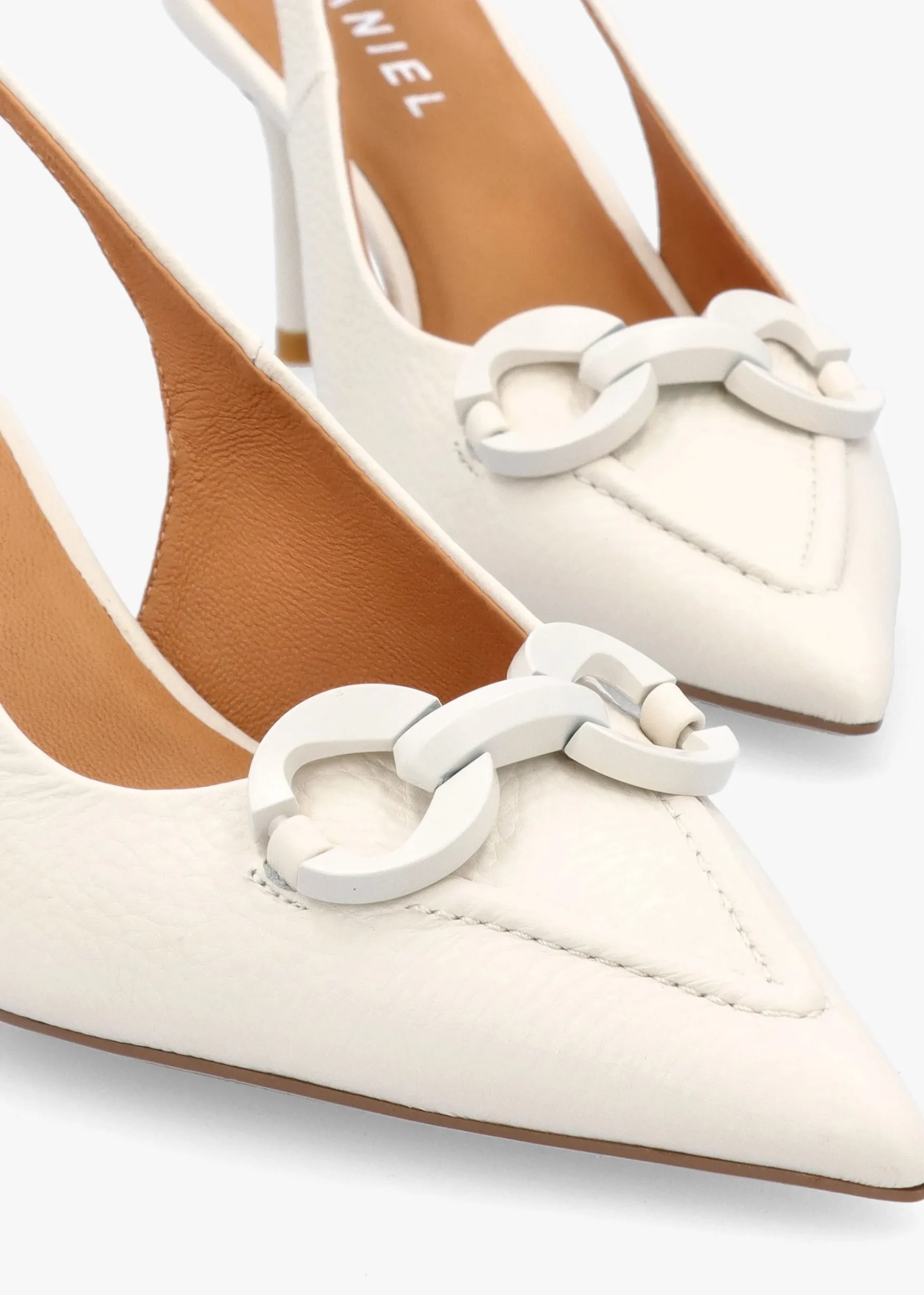 Eppie White Leather Mid Heel Sling Back Shoes