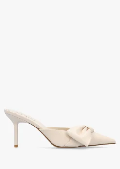 Erose Cream Leather Bow Heel Mules