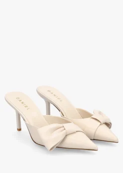 Erose Cream Leather Bow Heel Mules