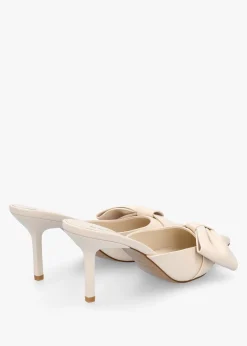 Erose Cream Leather Bow Heel Mules