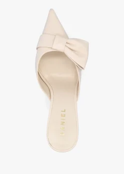 Erose Cream Leather Bow Heel Mules