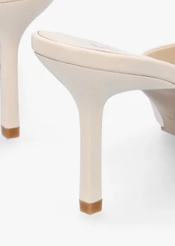 Erose Cream Leather Bow Heel Mules