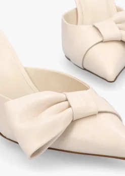 Erose Cream Leather Bow Heel Mules