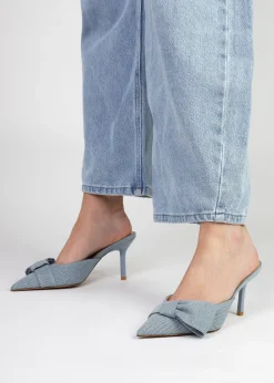 Erose Denim Bow Heel Mules