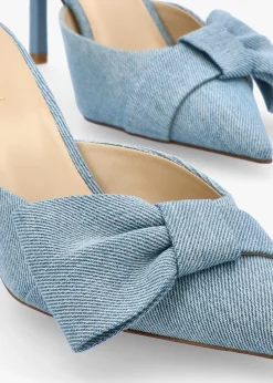 Erose Denim Bow Heel Mules