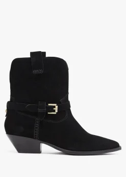 Esmena Black Suede Western Ankle Boots