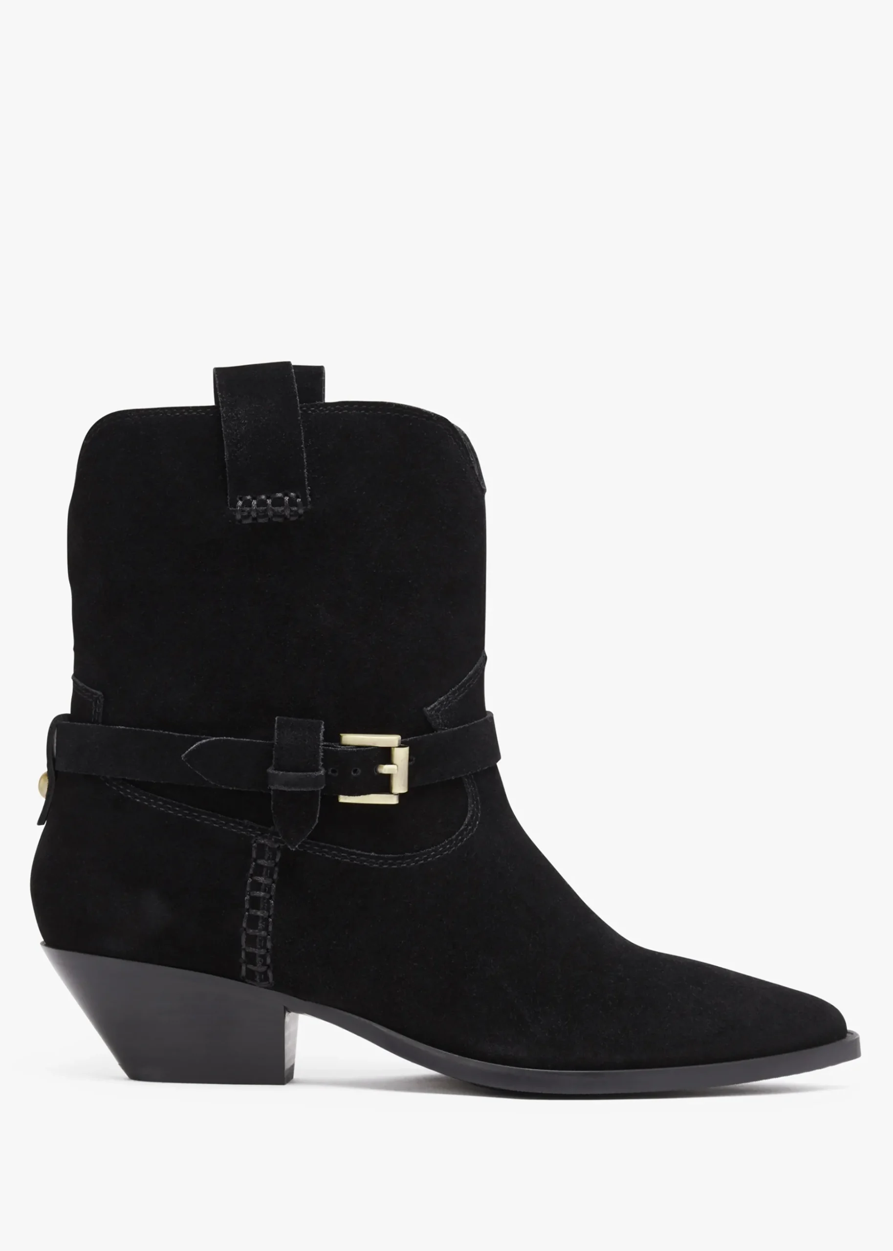 Esmena Black Suede Western Ankle Boots