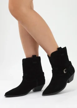Esmena Black Suede Western Ankle Boots