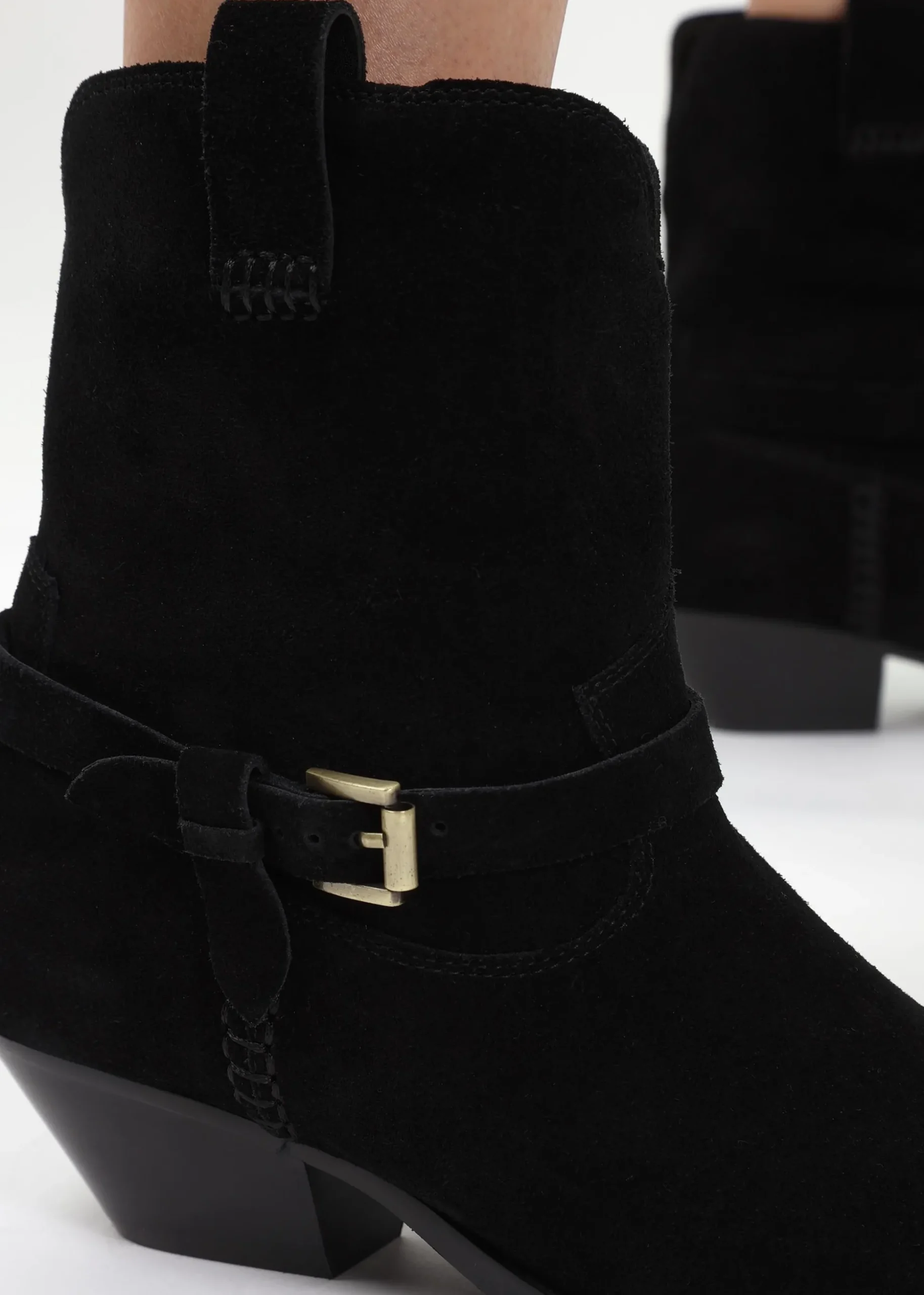 Esmena Black Suede Western Ankle Boots
