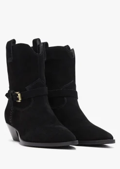 Esmena Black Suede Western Ankle Boots
