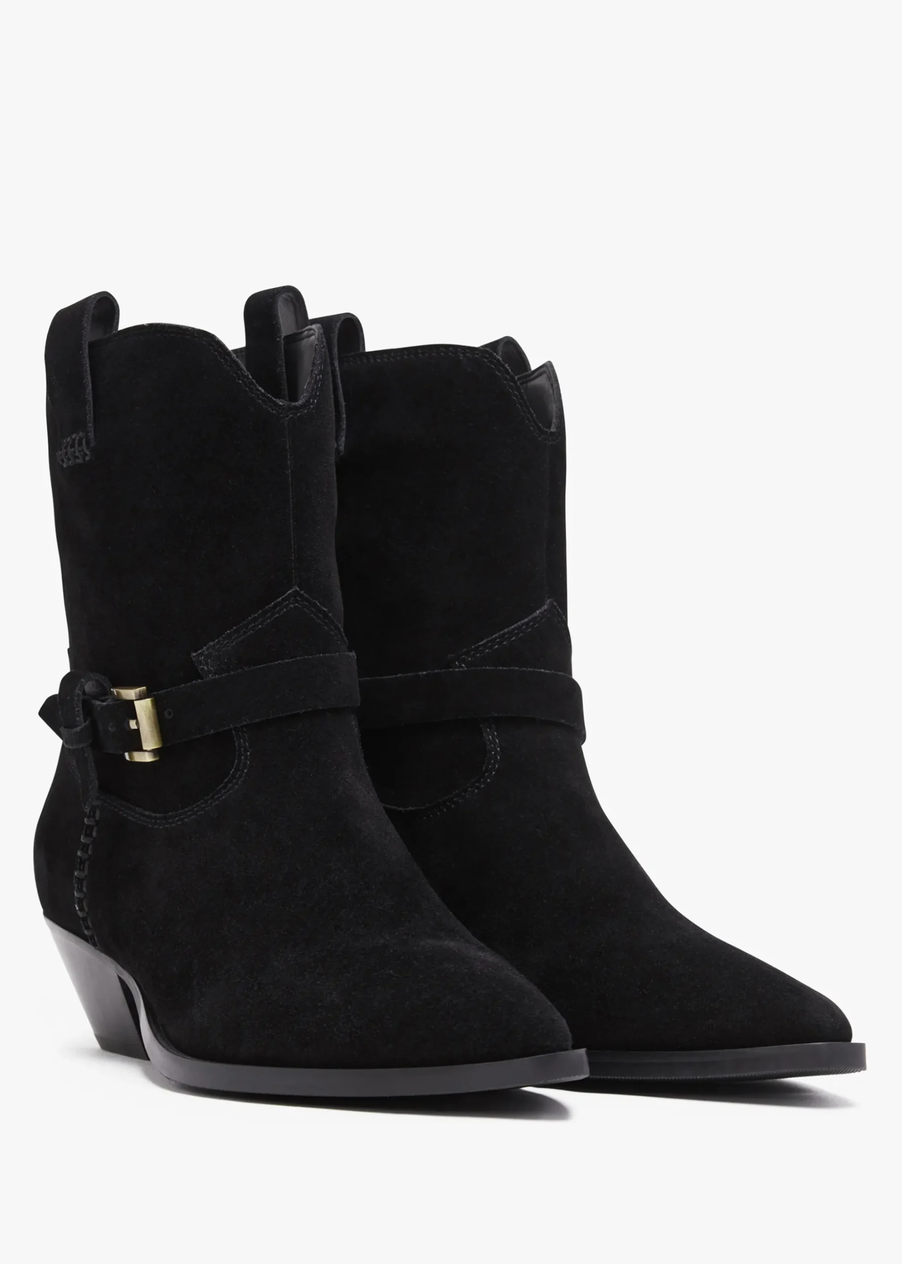 Esmena Black Suede Western Ankle Boots