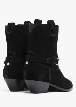 Esmena Black Suede Western Ankle Boots