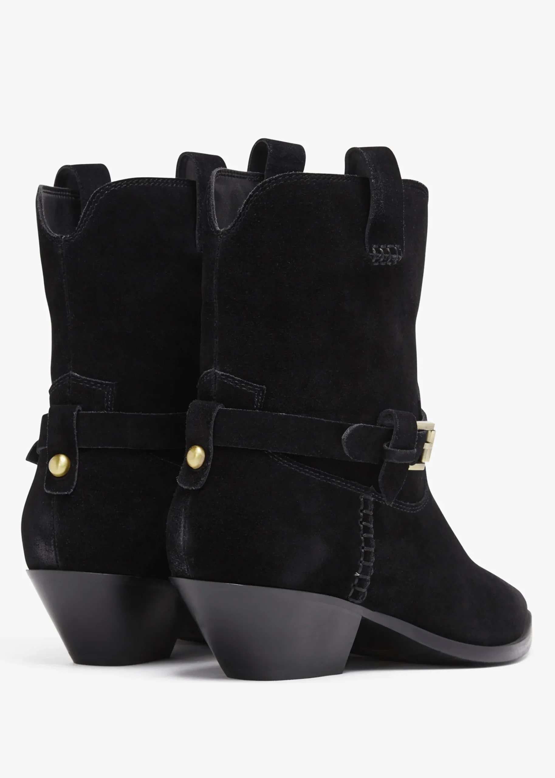 Esmena Black Suede Western Ankle Boots