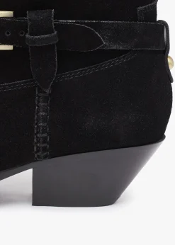 Esmena Black Suede Western Ankle Boots