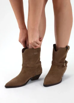 Esmena Taupe Suede Western Ankle Boots