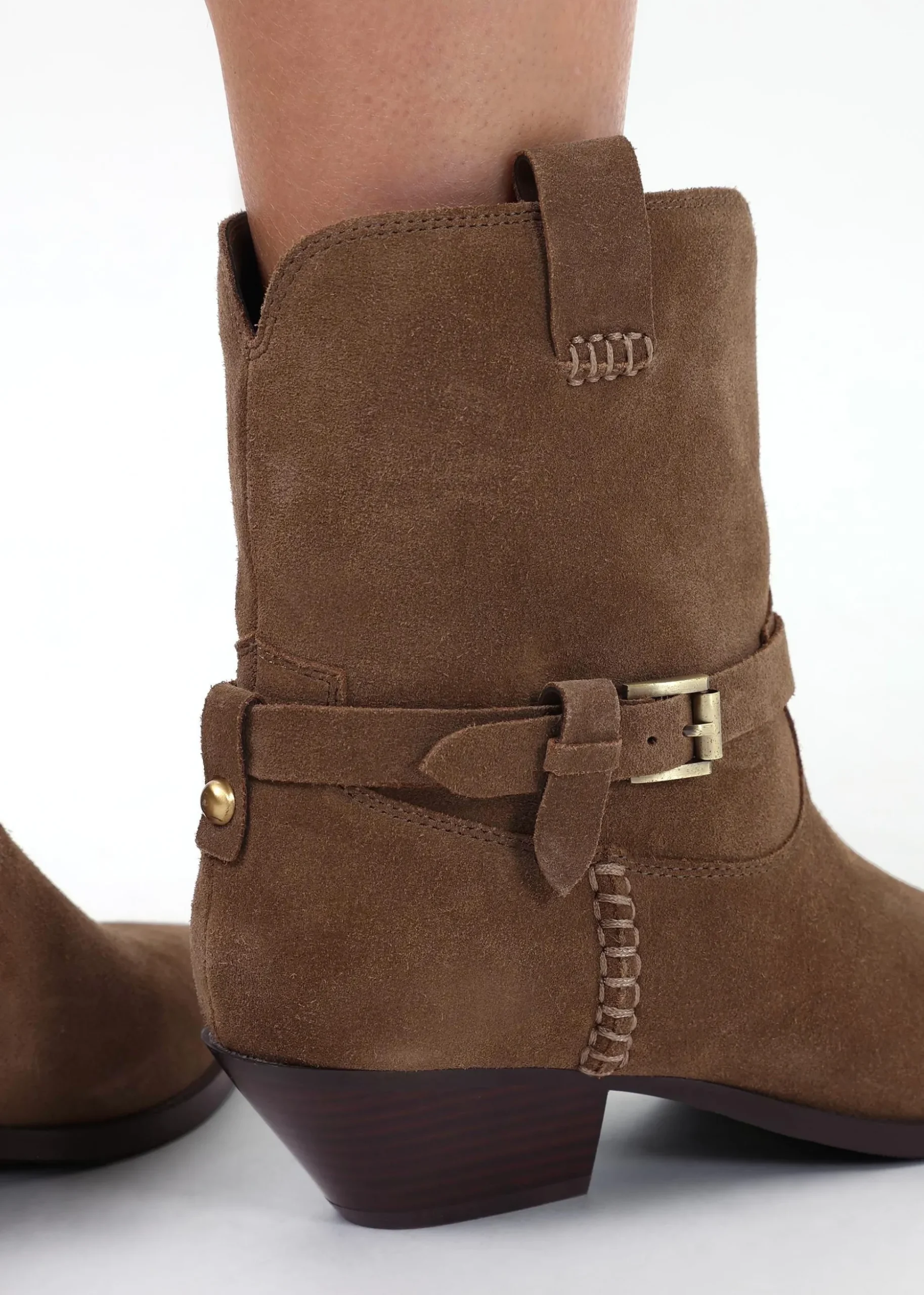 Esmena Taupe Suede Western Ankle Boots
