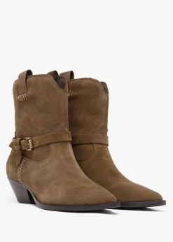 Esmena Taupe Suede Western Ankle Boots