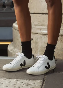 Esplar Logo Extra White Black Leather Trainers