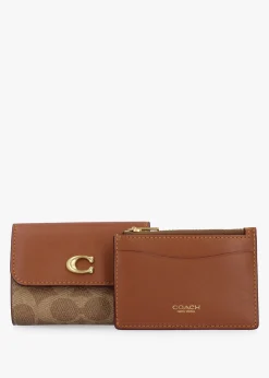 Essential Signature Coated Canvas Tan Caramel Card Holder Wallet