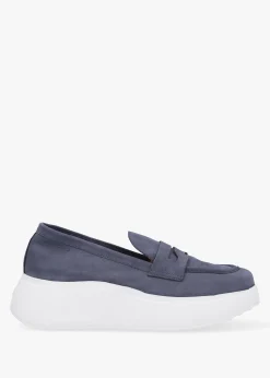 Estela Blue Nubuck Leather Chunky Loafers
