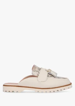 Etana Off White Leather Backless Loafers