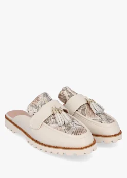 Etana Off White Leather Backless Loafers