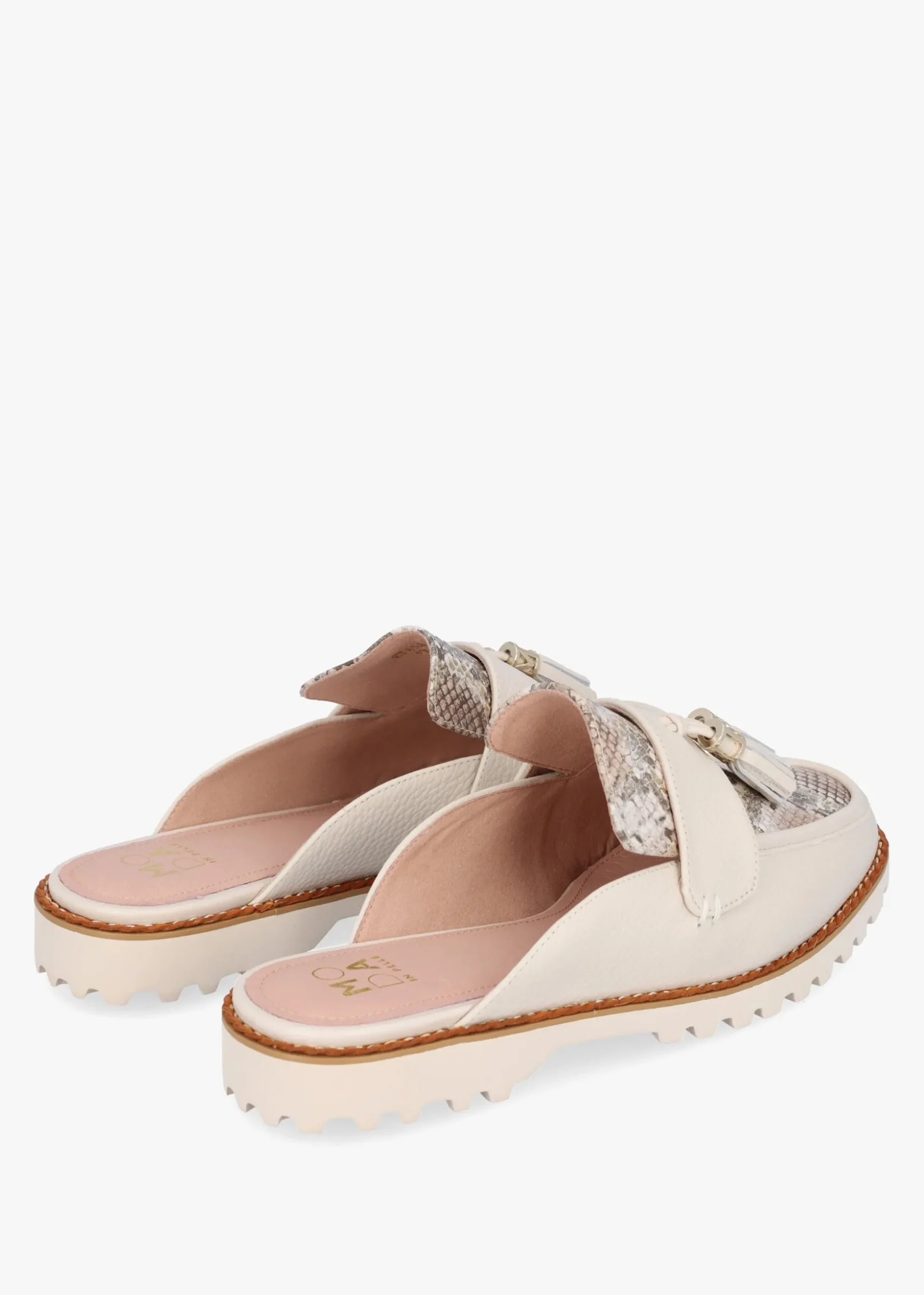 Etana Off White Leather Backless Loafers