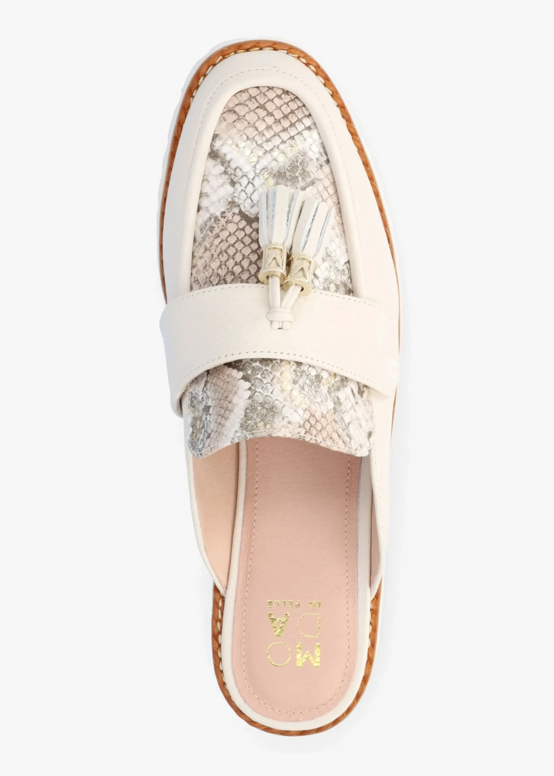 Etana Off White Leather Backless Loafers
