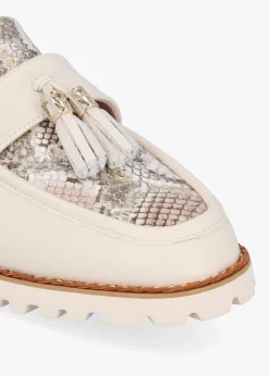Etana Off White Leather Backless Loafers