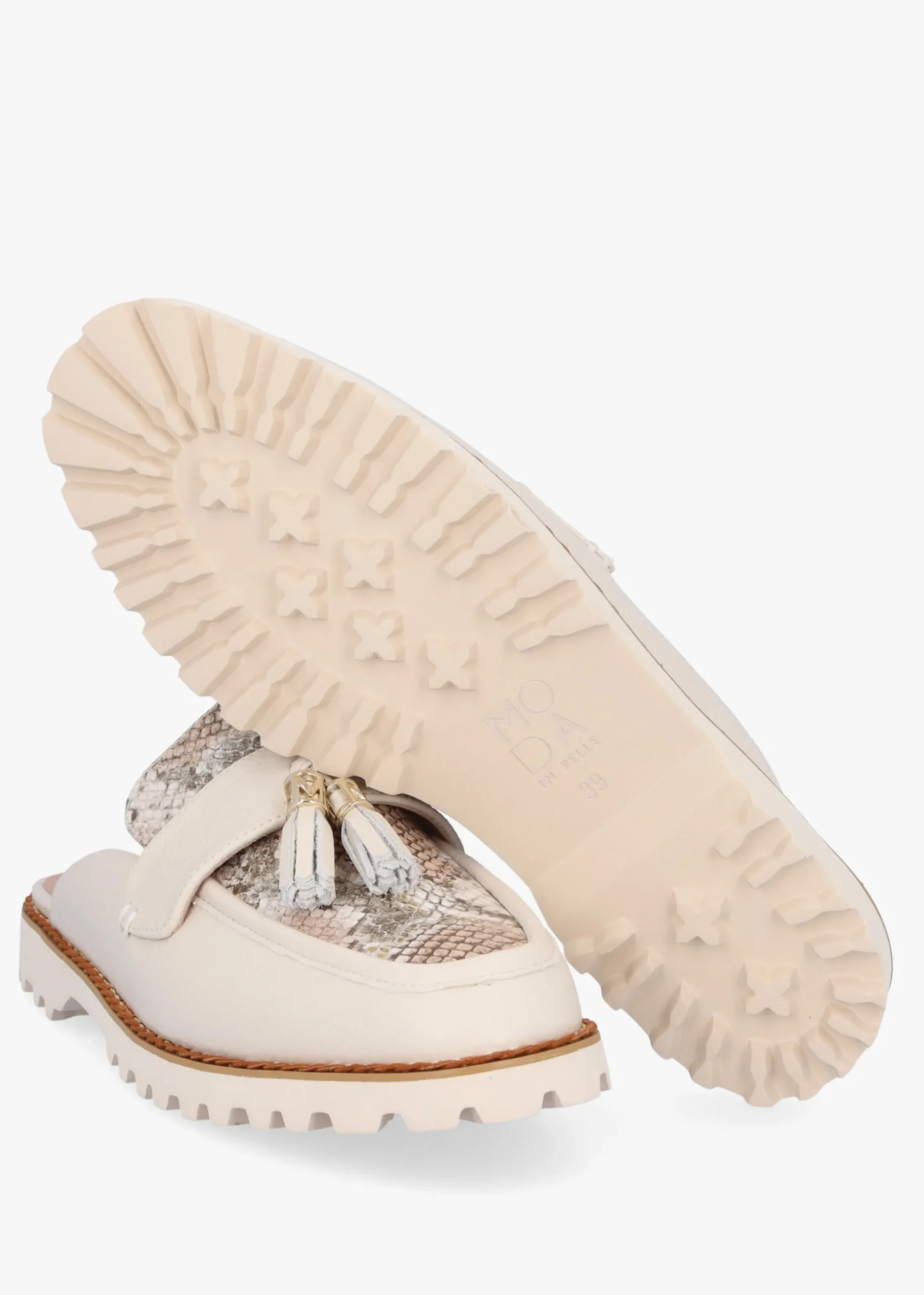 Etana Off White Leather Backless Loafers