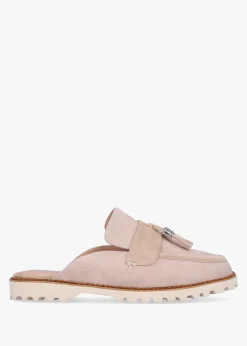 Etana Stone Suede Backless Loafers