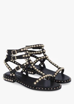 Eternal Black Leather Studded Gladiator Sandals