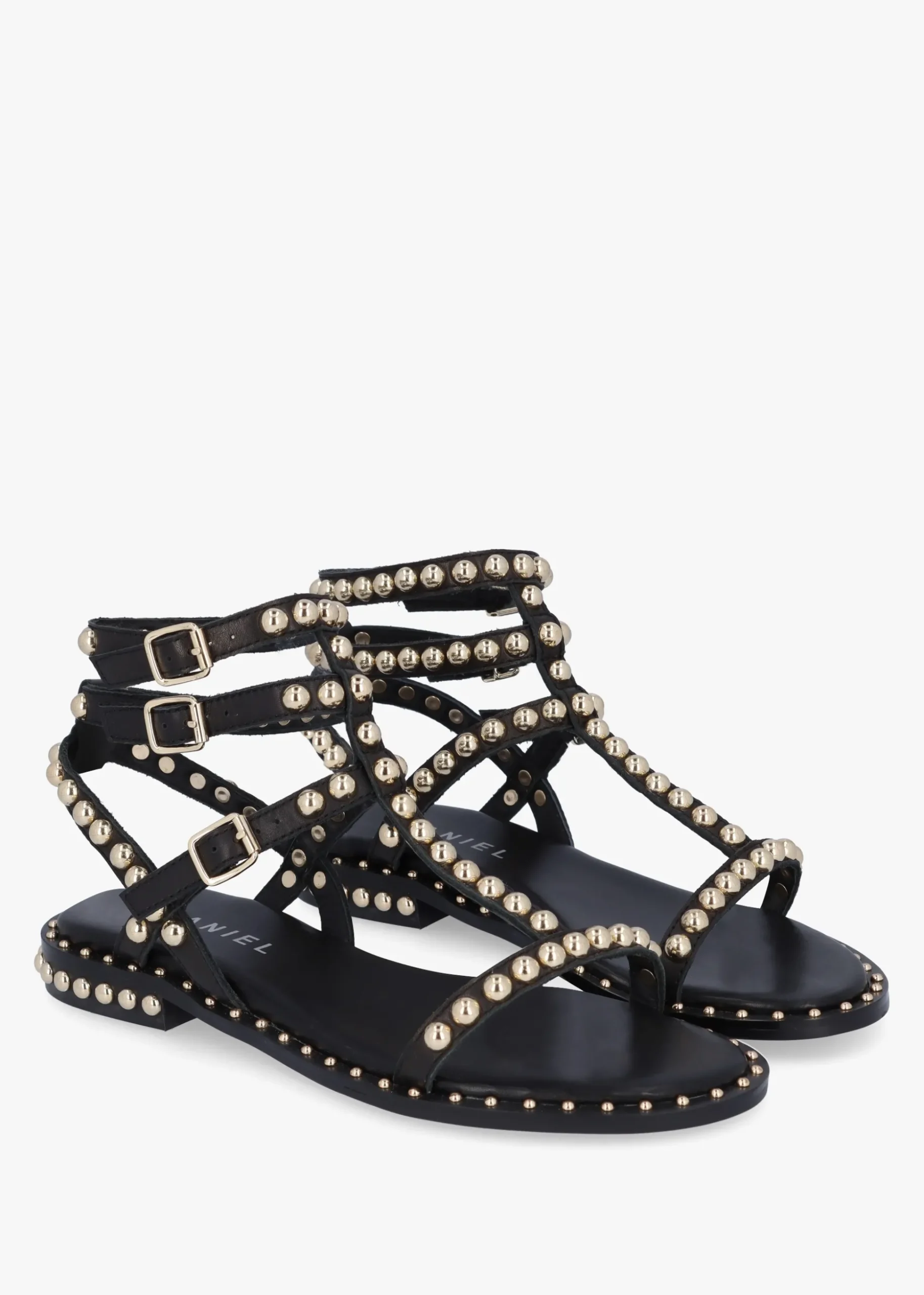 Eternal Black Leather Studded Gladiator Sandals