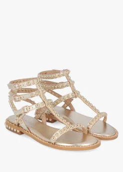 Eternal Gold Leather Studded Gladiator Sandals