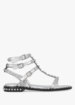 Eternal Silver Leather Studded Gladiator Sandals