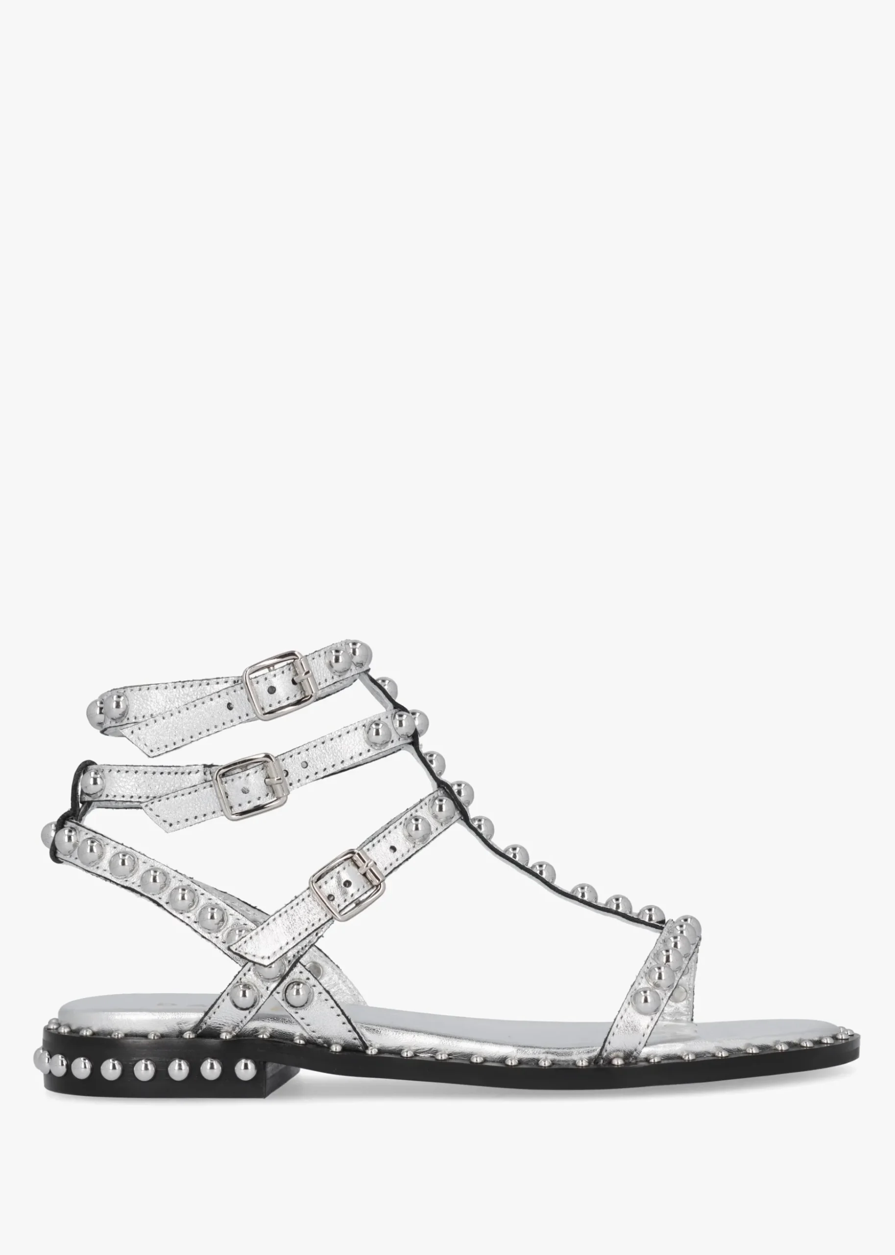 Eternal Silver Leather Studded Gladiator Sandals