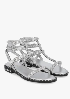 Eternal Silver Leather Studded Gladiator Sandals
