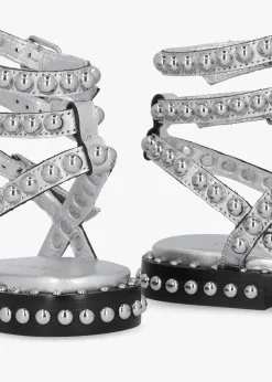 Eternal Silver Leather Studded Gladiator Sandals
