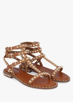 Eternal Tan Leather Studded Gladiator Sandals