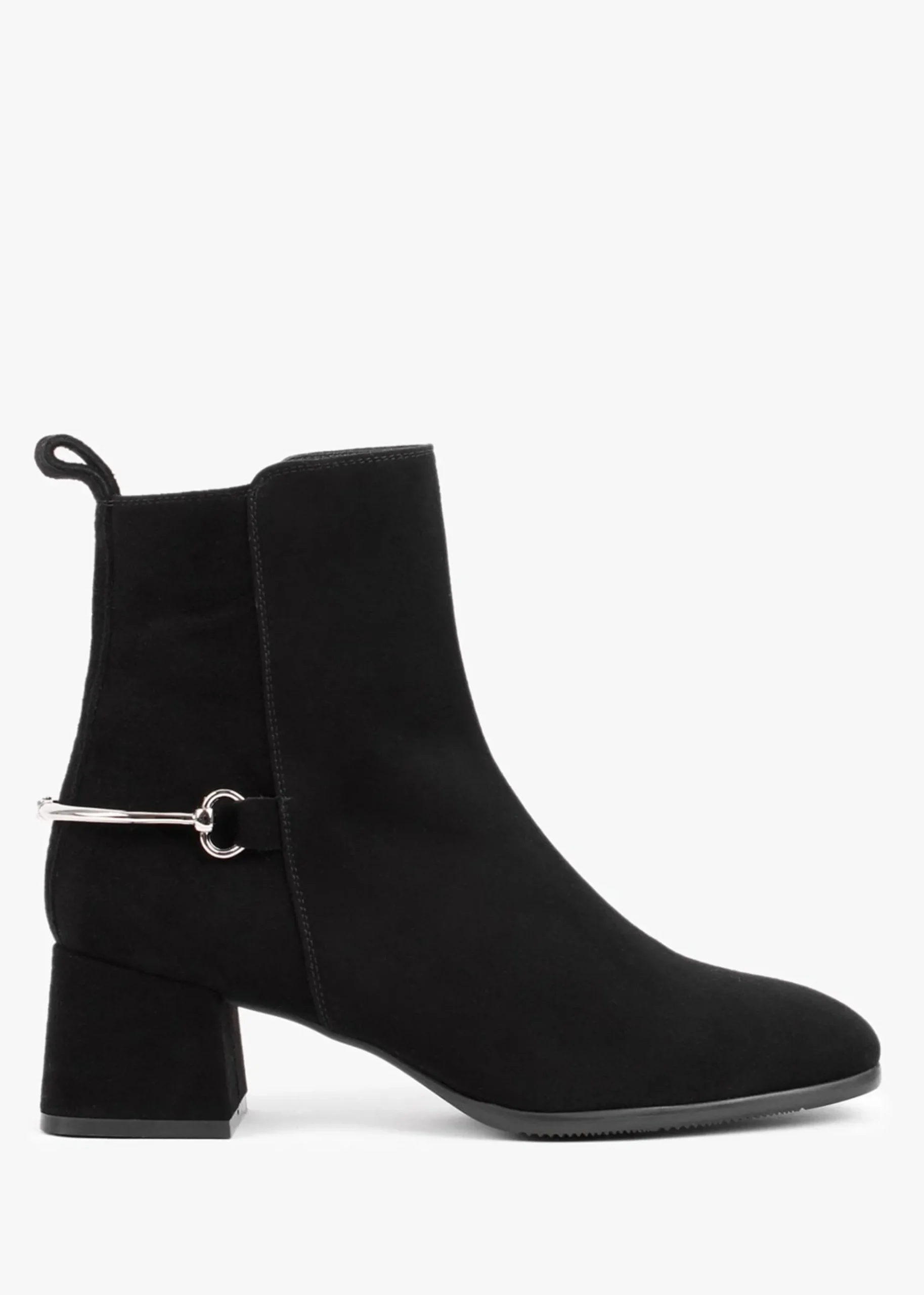 Evalena Black Suede Block Heel Ankle Boots