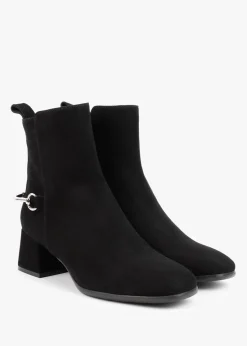 Evalena Black Suede Block Heel Ankle Boots