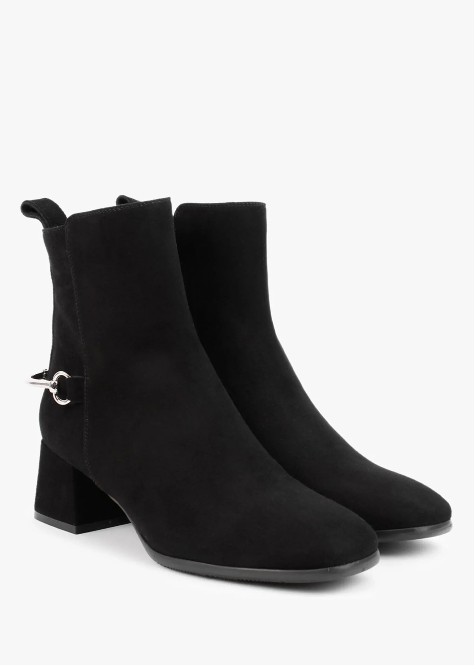 Evalena Black Suede Block Heel Ankle Boots
