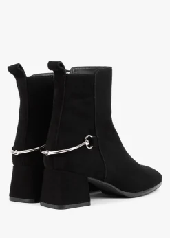 Evalena Black Suede Block Heel Ankle Boots
