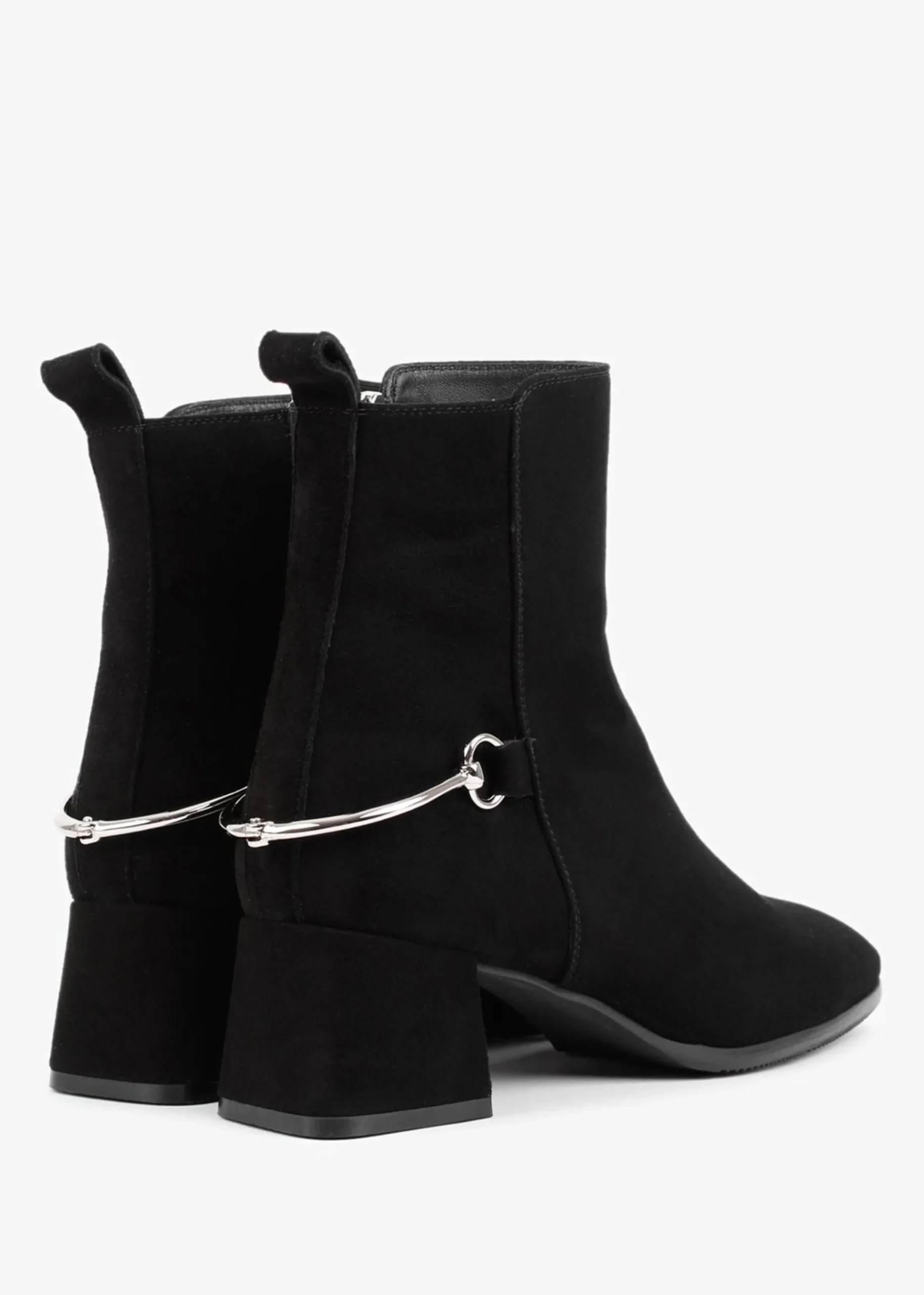 Evalena Black Suede Block Heel Ankle Boots