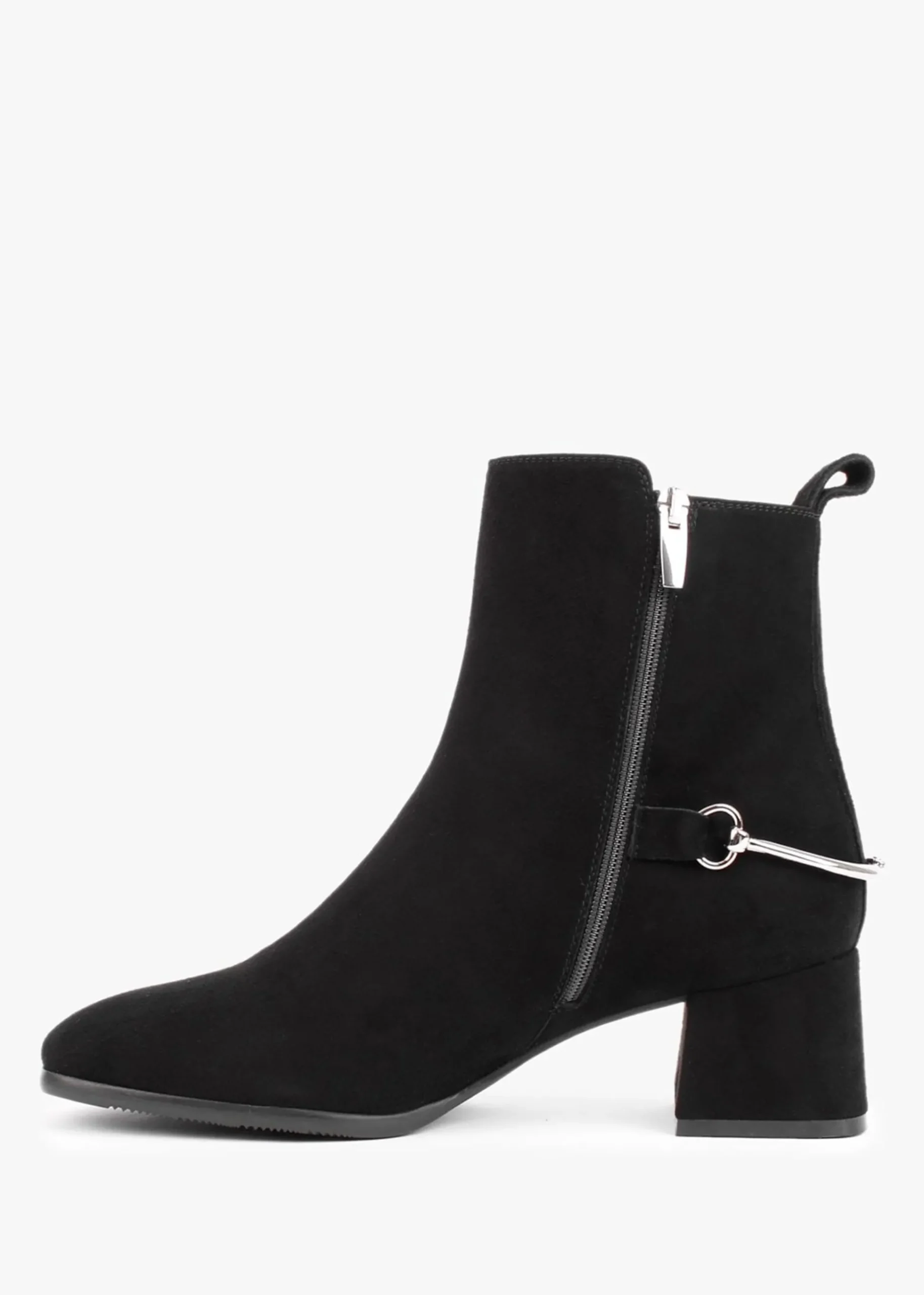 Evalena Black Suede Block Heel Ankle Boots