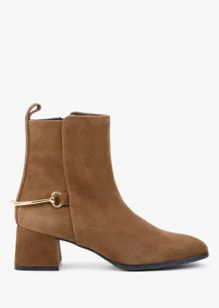 Evalena Brown Suede Block Heel Ankle Boots