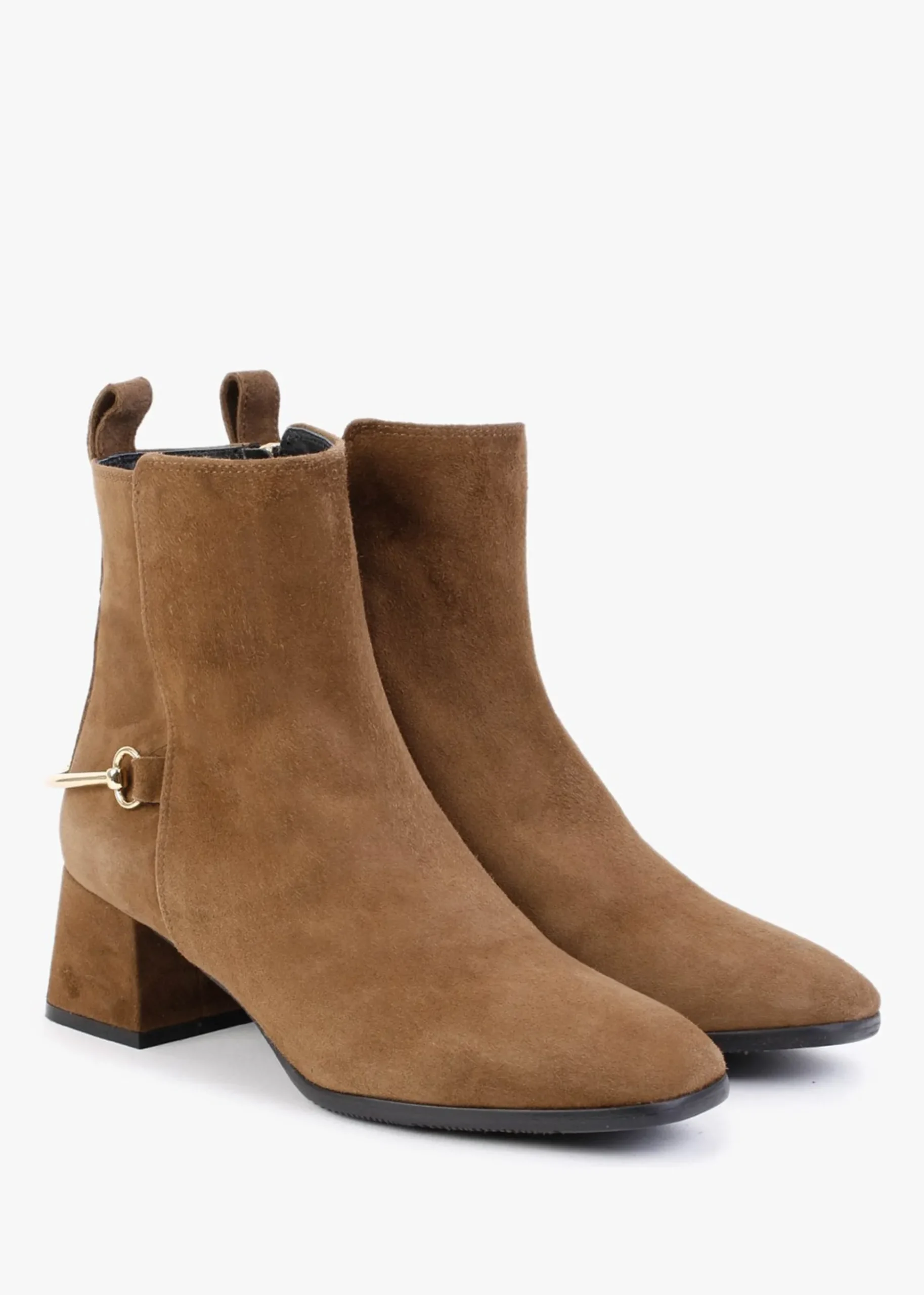 Evalena Brown Suede Block Heel Ankle Boots