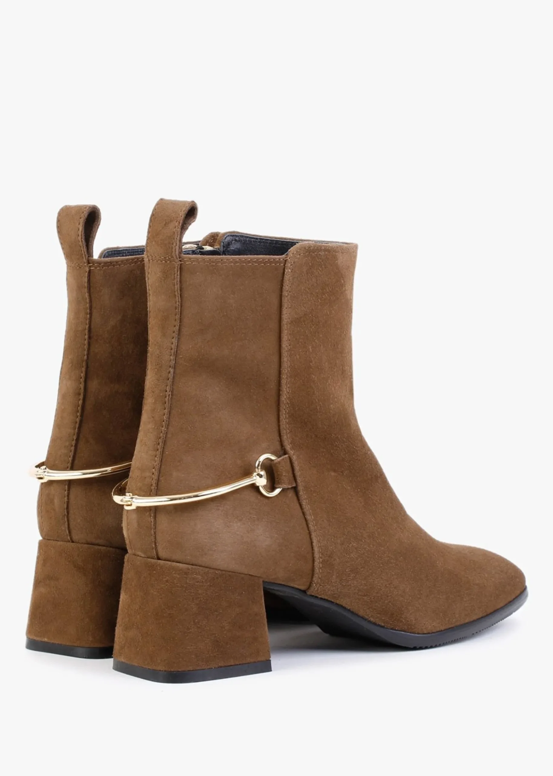 Evalena Brown Suede Block Heel Ankle Boots