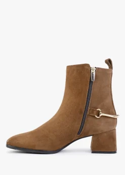 Evalena Brown Suede Block Heel Ankle Boots