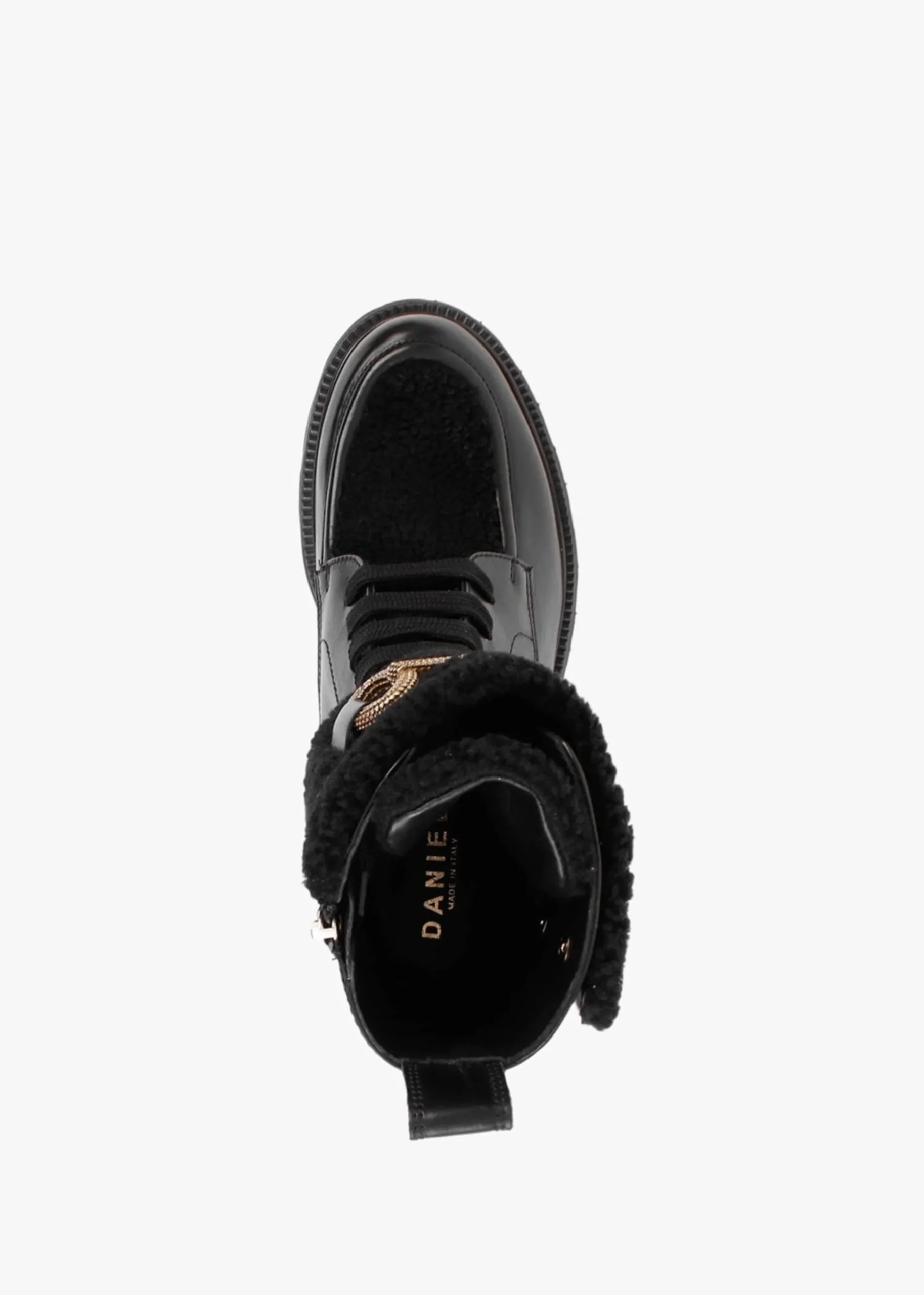 Evashearl Black Leather & Faux Shearling Ankle Boots